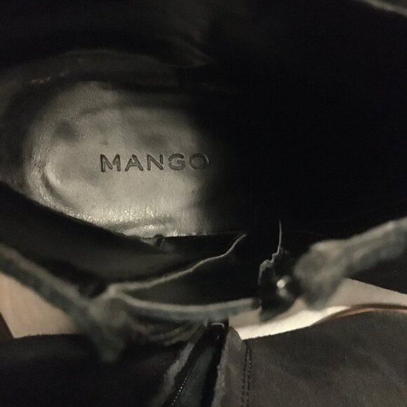 Mango Black Suede and Faux Wood Heeled Ankle Booties - Picture 7 of 13